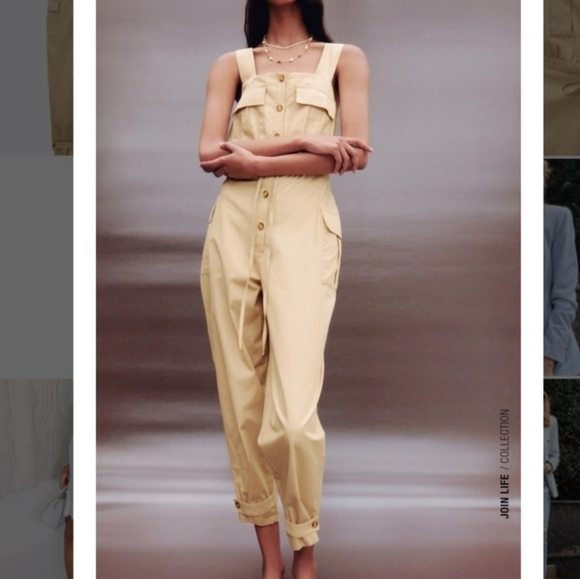 ZARA Poplin Cargo Overall Jumpsuit Tan Color Size Medium - Picture 4 of 13